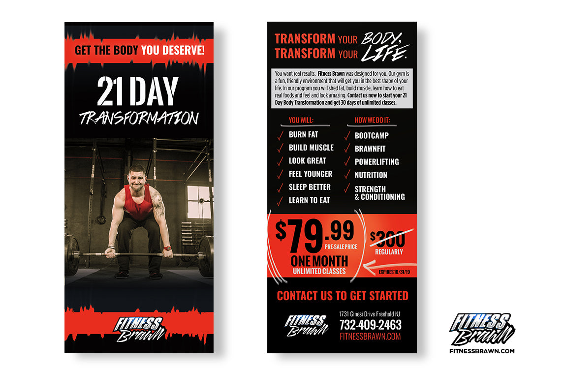 Rack Card 21 Day Transformation Guy Dead lifting Heavy Weight